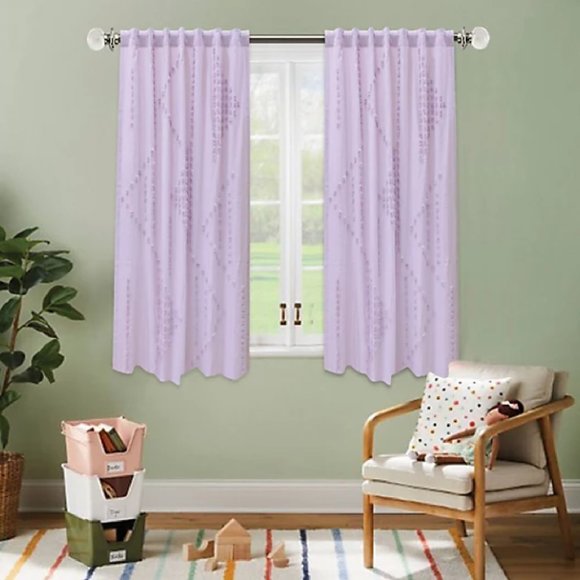 2 IRIS LAVENDER Wild Sage Tufted Triangle 63"L x 50"W Rod Pocket Window Curtains - Picture 1 of 7